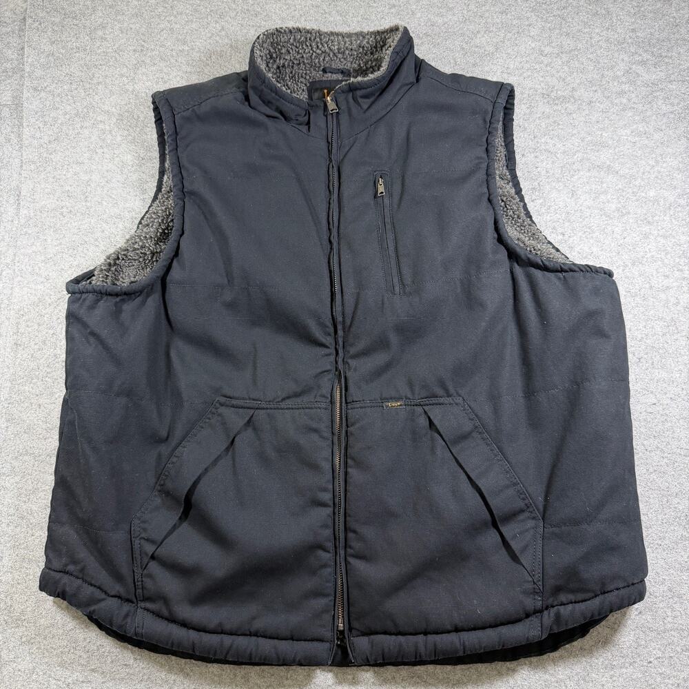 Lee Premium Sherpa Lined Work Vest Mens XXL Black Canvas Heavy Duty Workwear